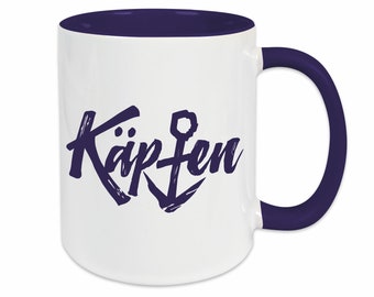 Tasse mit KÄPTEN Schriftzug | Maritim | Kapitän | Anker | Kaffeetasse | Meer | Friesisch | Blau | Kaffeebecher | Vater | Chef