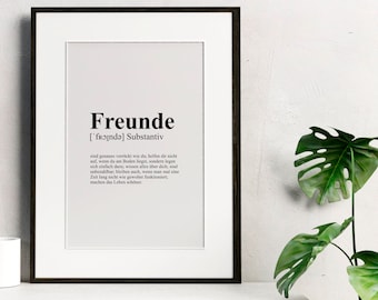 Poster - Freunde Definition | Geschenkidee | Geburtstag | Dankeschön | Duden | Spruch | Kunstdruck | Freundschaft | Bild | Bedanken
