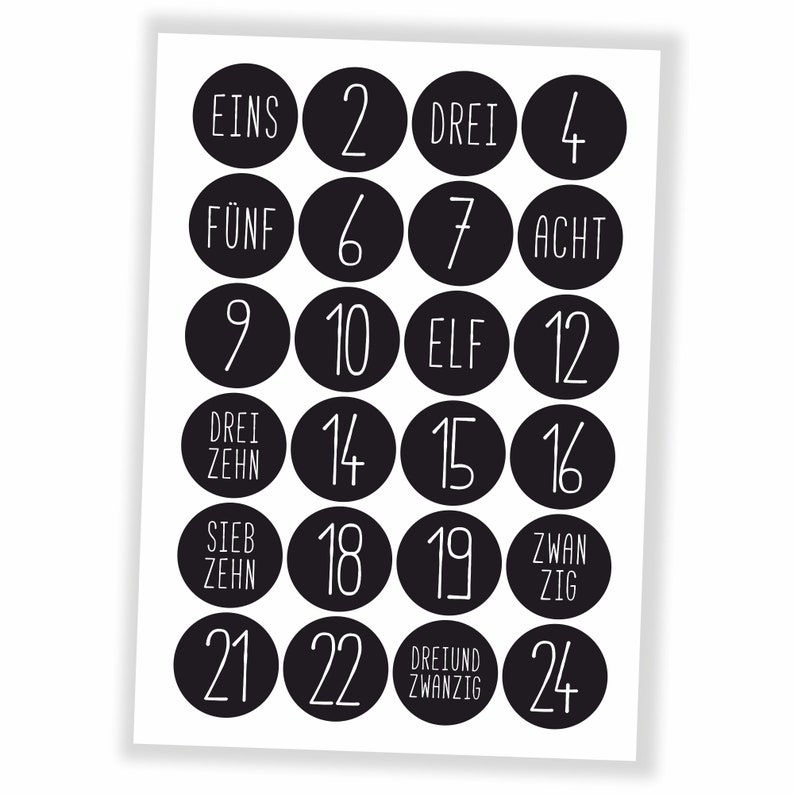 Adventskalender Aufkleber 24 Tüten zum selbst befüllen basteln Kraftpapier Sticker Etiketten Zahlen Nummern schwarz nur Sticker