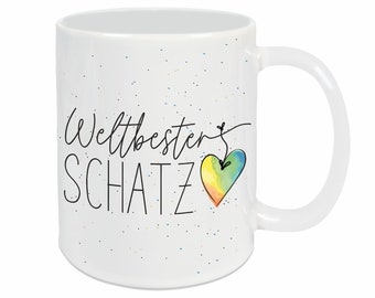 Tasse WELTBESTER SCHATZ | Geschenk | Herz | Geschenkidee Partner oder Partnerin | Kaffeebecher | Kaffeetasse | Dankeschön | Liebling