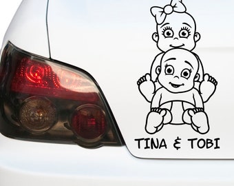 Autoaufkleber ++ BABYS HINTEREINANDER - Zwillinge Mädchen/Junge ++ Auto