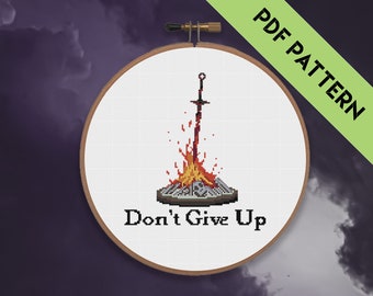 Don't Give Up - A Dark Souls Bonfire Digital Cross Stitch Pattern