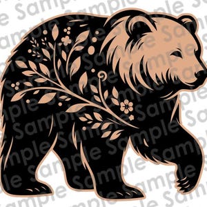 2 couches d'ours grizzli, conception numérique svg mascotte d'école, gravure laser et fichier de sérigraphie, maman papa, mandala, animal sauvage, forêt