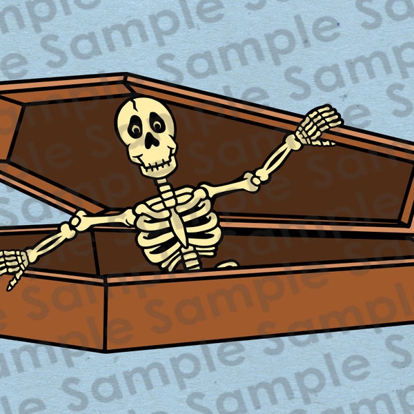 SVG 5 layer Skeleton in casket halloween creepy decoration Cricut cutting file Silhouette Stencil,iron on cut out Diy Vintage