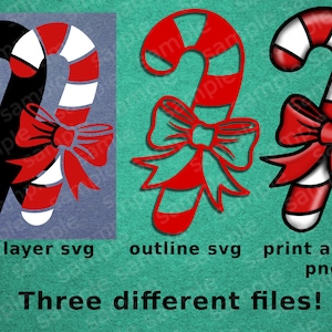 Digital Svg Cricut Cutting Files Candy Cane With Bow. 2 SVG Files and a ...