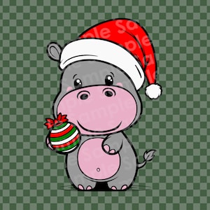 Hippopotame de Noël, hippopotame Svg et png print n cut, sublimation DIY cricut, création de tshirt DIY, boucles d'oreilles, fichiers en couches d'ornement CMsvg