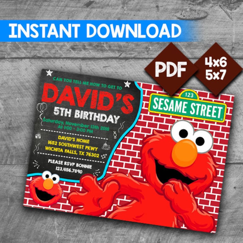 Elmo Invitation Elmo Birthday Invitation Elmo Birthday Etsy