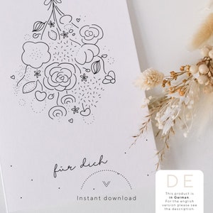 Grußkarte zum Ausdrucken mit floralem Lineart-Motiv und Schriftzug „Für Dich“
