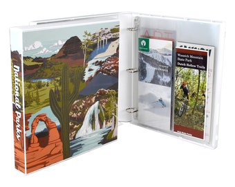 National Park Brochure Binder & Map Storage Album | RV Travel Scrapbook | Hiking Keepsake Case Includes 20 Pages, Holds 40 Brochures or Maps