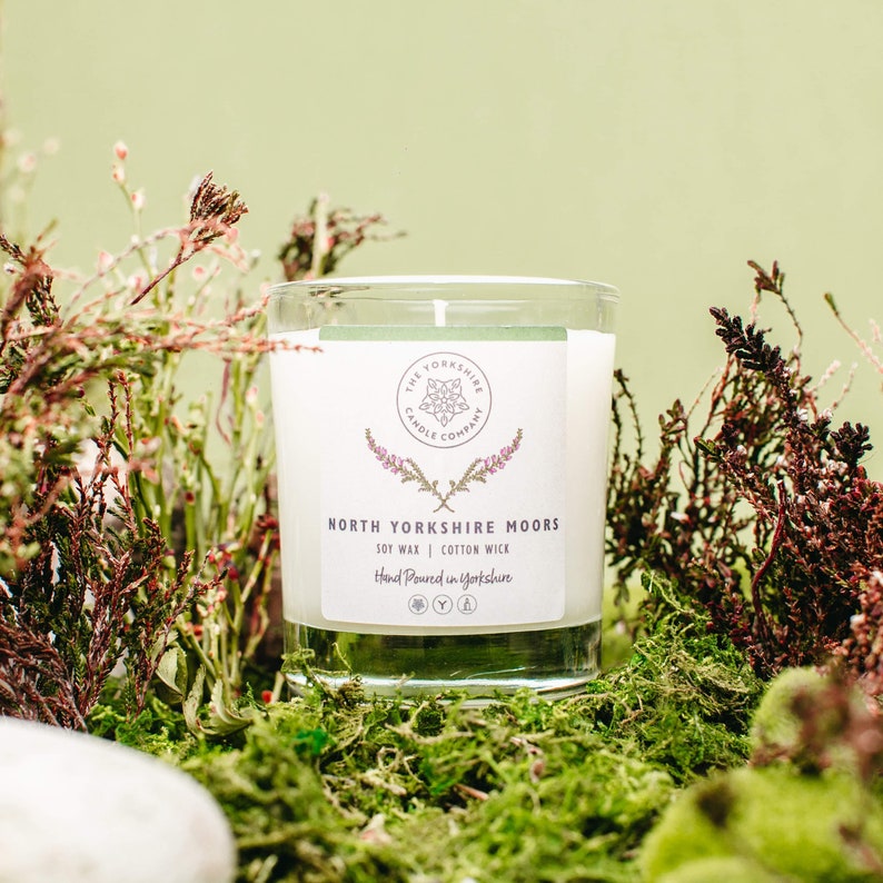 North Yorkshire Moors Scented Candle Hand Poured in Yorkshire Soy Wax Vegan Glass