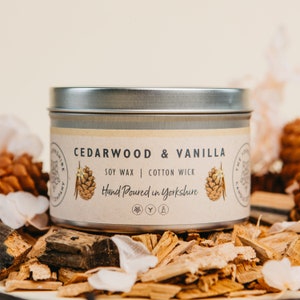 Cedarwood & Vanilla | Scented Candle | Hand Poured in Yorkshire | Soy Wax | Vegan