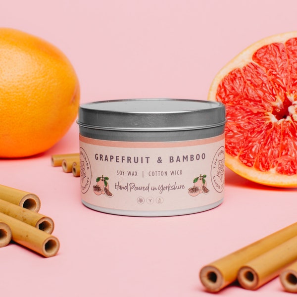 Grapefruit & Bamboo  | Scented Candle | Hand Poured in Yorkshire | Soy Wax | Vegan