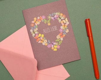 Mother's Day card, wish you all the best for Mother's Day, card flower heart, colorful flowers for Mother's Day mom, Mother's Day grandma, gift Mother's Day