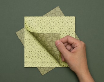 Papier origami pour bricolage de décoration de Pâques - papier craft recto verso vert, papier pliant de 15 cm avec un motif graphique, 25 feuilles - papier recyclé