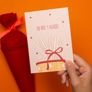 Postkarte Schulkind, Glückwunsch erster Schultag, Karte Schultüte 'Du bist 1. Klasse', Geschenkidee Schulanfang, Geschenk zur Einschulung