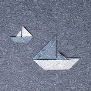 Origami paper for creative crafting Double-sided Japanese paper with a blue wave pattern, perfect for scrapbooking and maritime decoration image 3