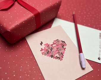 Valentine's Day Card, Postcard with Heart Puzzle in Pink and Red for Anniversary, Valentine's Greetings, as Love Note - Love Card with Heart