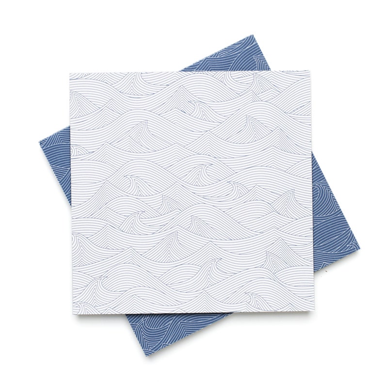 Origami paper for creative crafting Double-sided Japanese paper with a blue wave pattern, perfect for scrapbooking and maritime decoration image 4