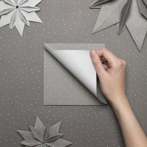 Reversible Origami Paper sheets to craft modern easter decorations White dots on grey back spring crafts, 25 sheets, 15cm recycled paper image 6