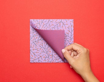Origami paper purple for creative crafts - 25 sheets of two-sided purple folding paper with branches for Christmas made from 15 x 15 cm recycled paper,