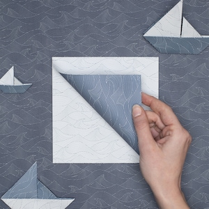 Origami Papier für kreatives Basteln - zweiseitiges Japanpapier mit blauen Wellen, Bastelpapier perfekt zum Basteln mit Kindern, Faltpapier