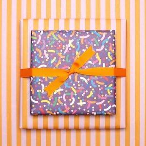3x Geschenkpapier Bunte Streusel - Kinder Geschenke verpacken mit Regenbogen Konfetti Papier für Geburtstagsparty und Einschulungs Geschenk