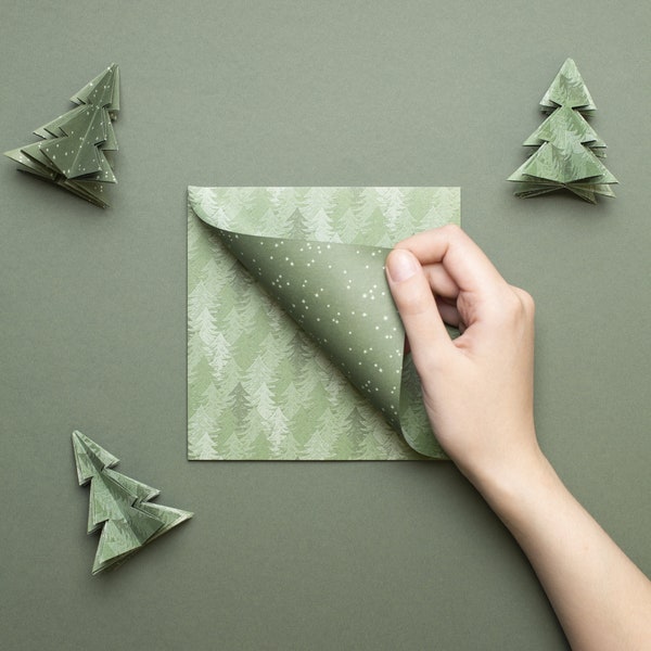 Christmas origami paper - craft Christmas decorations with Christmas origami paper, green origami paper for crafting Christmas ornaments