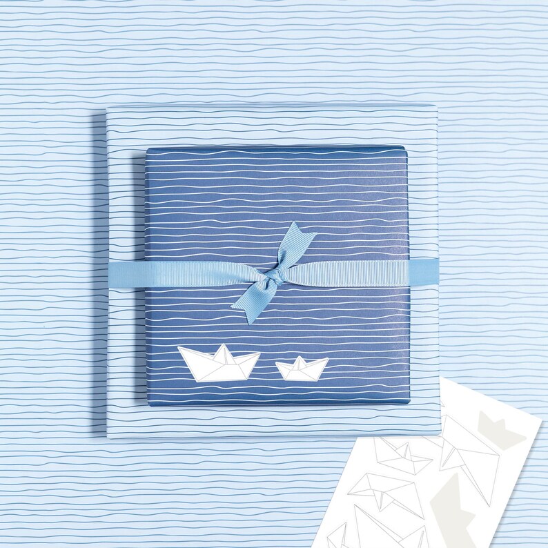 Blue striped gift wrap | Nautical gift wrap for baptisms, communions, and confirmations | Double-sided gift wrap for newborns image 14