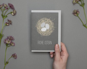 Easter card Easter nest with Easter eggs in gray tones for your Easter wishes or as a gift idea for Easter, Happy Easter card spring