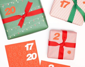 Rote Adventskalender Zahlen Aufkleber 1-24, Adventskalender Sticker für Adventskalender basteln, DIY Weihnachtskalender Zahlen, Zahlen 1-24