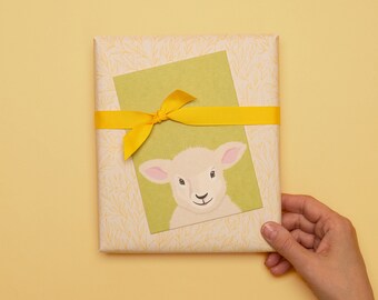 Simple Easter card: lamb postcard for Easter wishes, gift idea for Easter, Happy Easter card lamb, green card spring, Easter card child