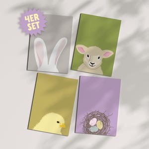 Osterkarten Set mit Frühlingsmotiven aus 4 Postkarten zum Osterkarte schreiben für Deine Ostergrüsse, Karten zu Ostern, Frohe Ostern Karten