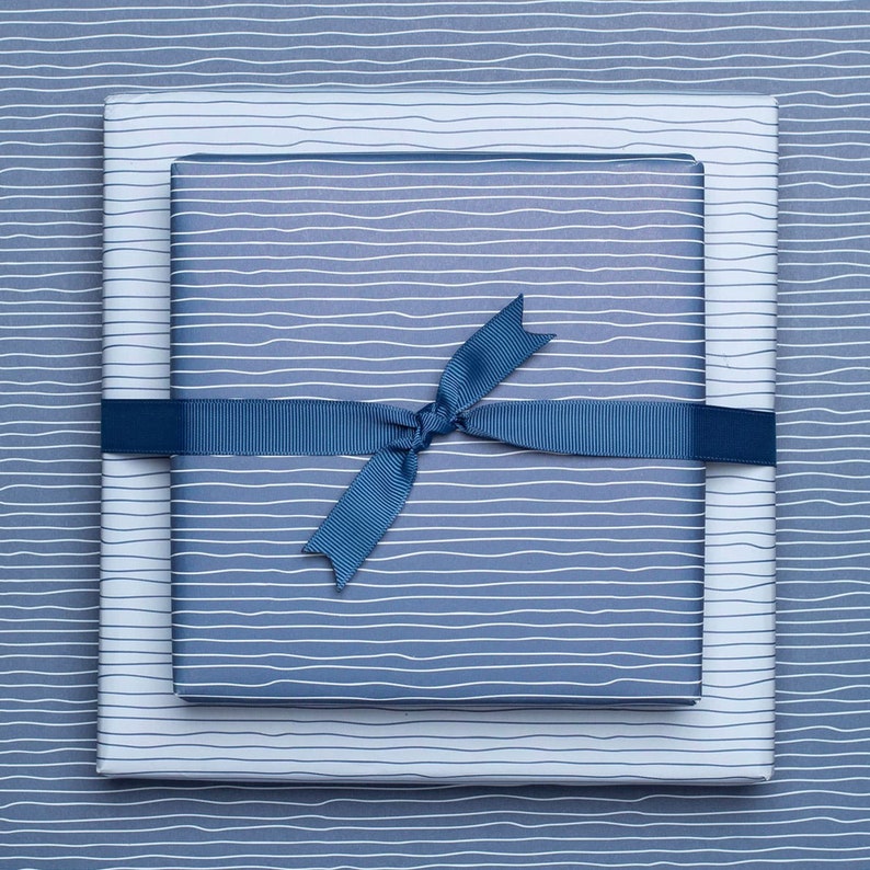 Blue striped gift wrap | Nautical gift wrap for baptisms, communions, and confirmations | Double-sided gift wrap for newborns image 2