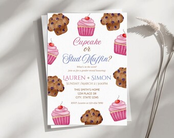 Cupcake or Stud Muffin Gender Reveal Invite Template