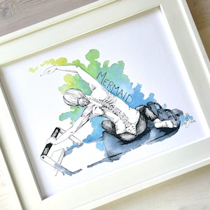 Reformer Mermaid Pilates Artwork, Pilates Exercise Art Print, Pilates Reformer Exercise Art, Pilates Studio Wall Art, Pilates Anatomy Art