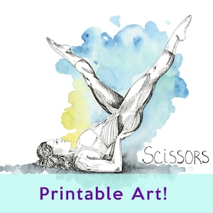 Pilates Schere Aquarell Digitaler Download, Pilates Studio Dekor, Pilates Kunst, Fitness Studio Dekor, Pilates Geschenk