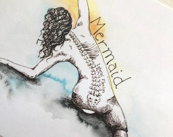 Mermaid Pilates Fine Art Print Pilates Art Anatomy Art Inspiration Art Pilates Gift Pilates Studio Decor Fitness Studio Decor Wall Art