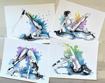 Pilates Reformer Oefening Art Prints, Pilates Studio Decor, set van 4
