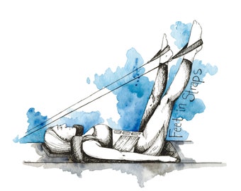 Pilates Reformer Voeten met riemen Oefening Art Print, aquarelpapier