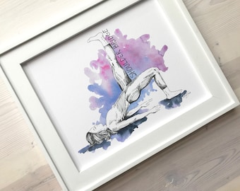 Pilates Shoulder Bridge Art Print, Anatomy Illustration, Pilates Studio Decor