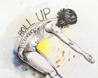 Pilates Roll Up Anatomy Art Print, Fitness Studio Decor
