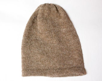 light brown, knitted cap made of alpaca & silk / brown alpaca silk beanie