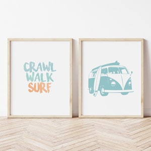 Crawl walk surf print, surf nursery print, digital download, surfer bedroom, beach themed nursery, little boy bedroom