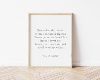 sandlot quote print, boys room decor, baseball bedroom, baseball sign, baseball decor, baseball birthday, legend quote, hero sign