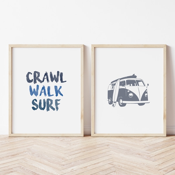 Crawl walk surf print, surf nursery print, digital download, surfer bedroom, beach themed nursery, little boy bedroom