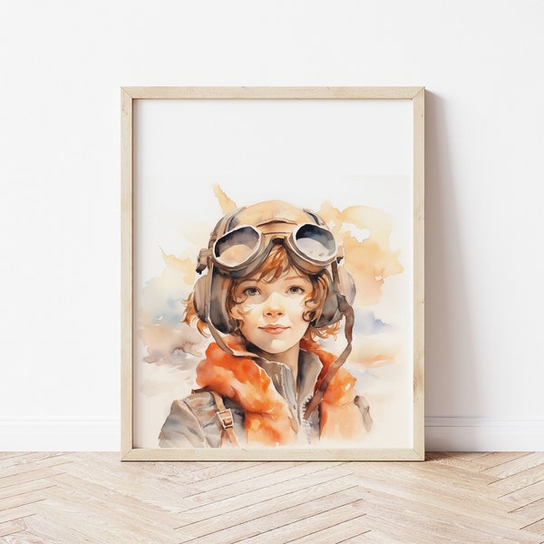 Amelia Earhart, Amelia Earhart digital print, Amelia Earhart nursery, inspirational women, aviator nursery, aviator kids room