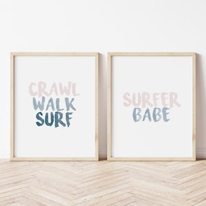 crawl walk surf, surfer babe, girls room decor, surf bedroom, girl nursery decor, surf nursery decor, ocean kid decor, beach nursery decor