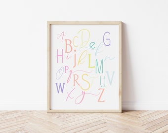 Regenbogen Alphabet, kleine Kinderzimmer Dekor, Digitaldruck, Spielzimmer Dekor, Regenbogen Zeichen, Mädchen Schlafzimmer Dekor, Babyzimmer