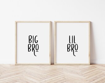 big bro lil bro room decor, boy room artwork, brothers prints, brothers room decor, brothers matching signs, bro signs, bro room decor