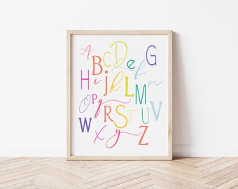 Regenbogen Abc's, kleine Kinderzimmer Dekor, Digitaldruck, Spielzimmer Dekor, Regenbogen Zeichen, Alphabet Zeichen, Mädchen Schlafzimmer Dekor